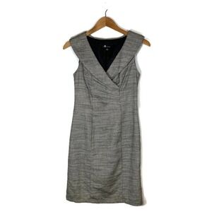 AB Studio Sz 2 Sheath Dress Lined Twill Collared Pleated Sleeveless Black White